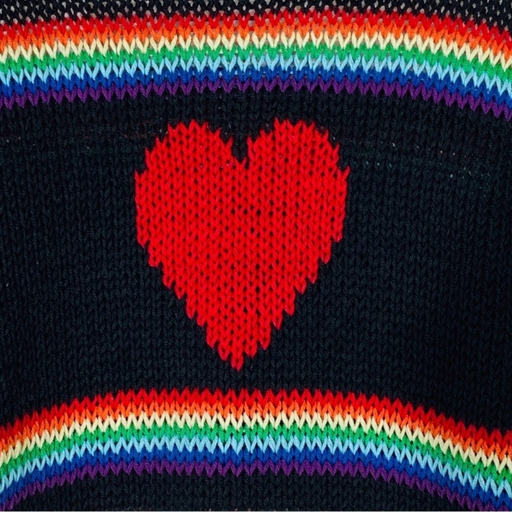 Wooden Ships White Black Sweater with Red Heart and Rainbow Stripes - Picture 5 of 8